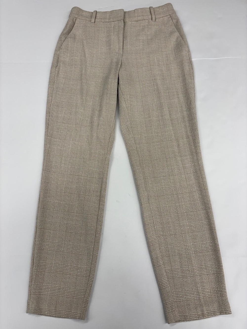 H&M Beige Plaid Straight-Leg Pants